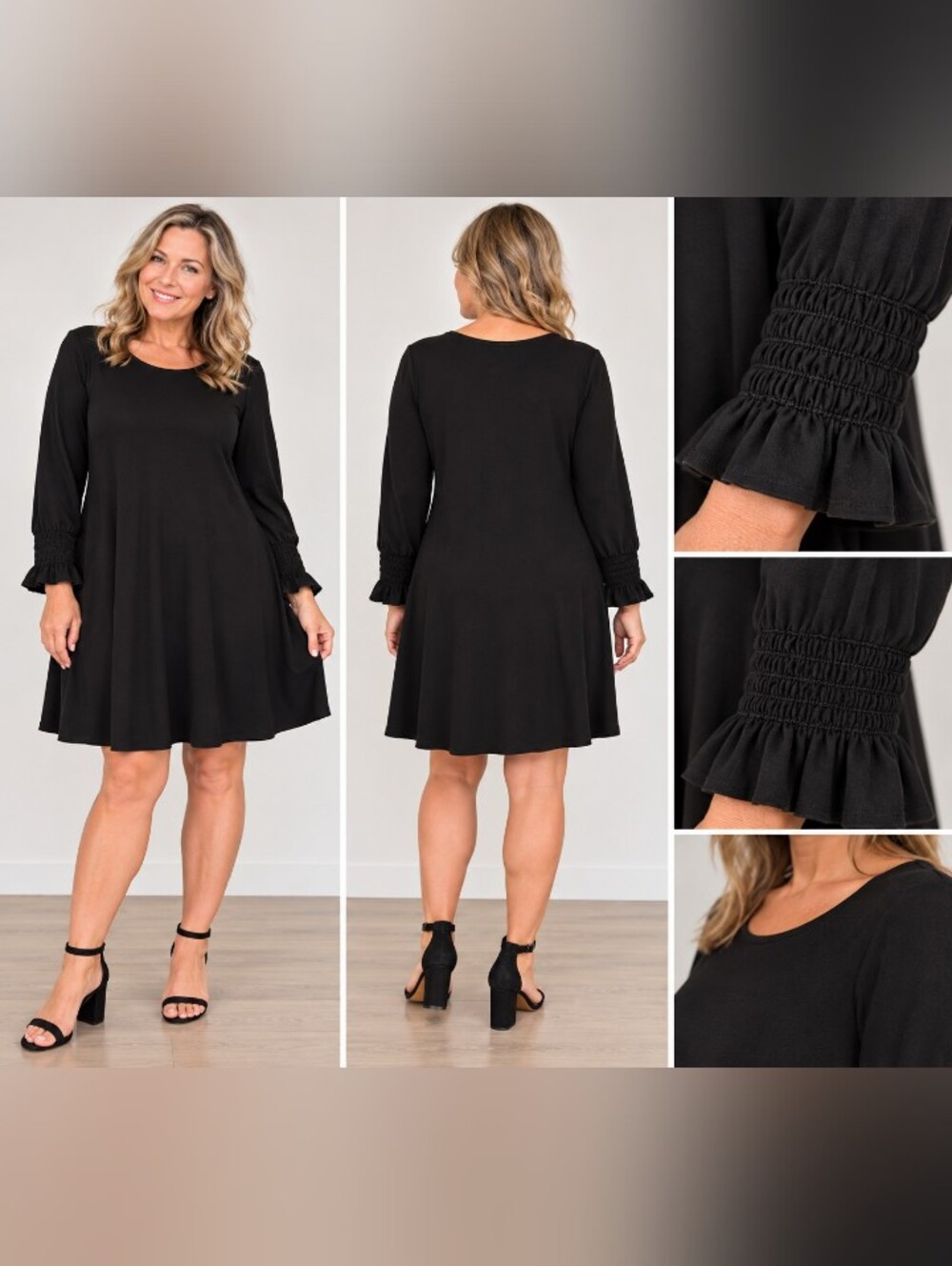 agnes & dora walker dress black smocked sleeves m 8-10 nwt